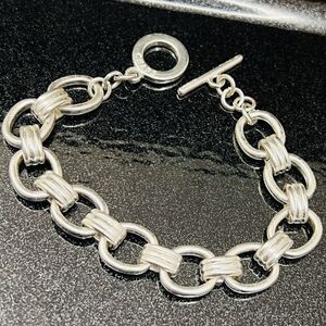 Estate Designer Signed CHAPS Silver Tone Link Chain Bracelet